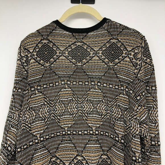 TanJay  Tan / Brown Abstract Print Open Cardigan Fringe hem size M - Picture 11 of 16